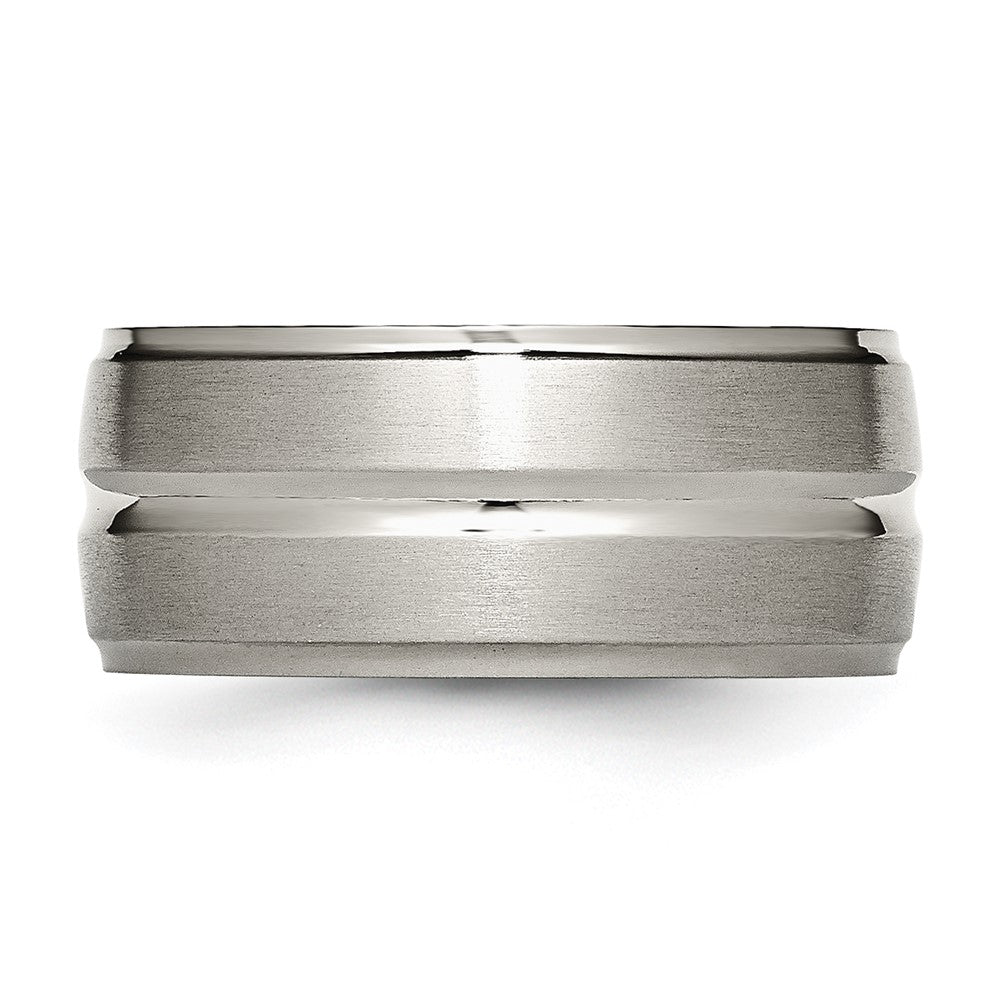 Titanium Brushed and Polished 10mm Grooved Ridged Edge Band Size - 11