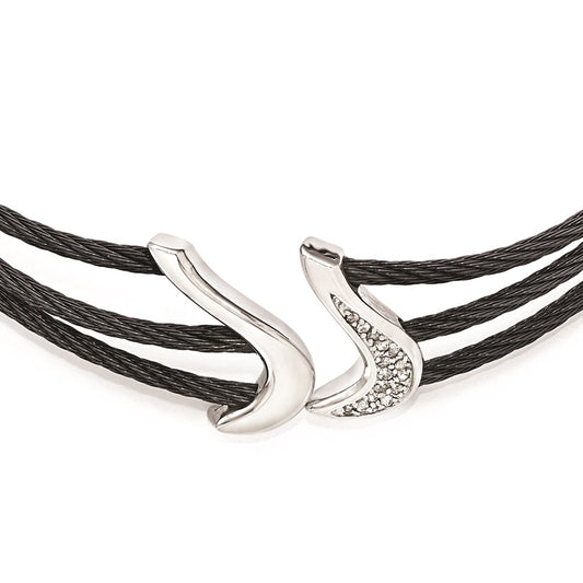 Edward Mirell Black Ti & Sterling Silver White Sapphire Cable Flex Collar