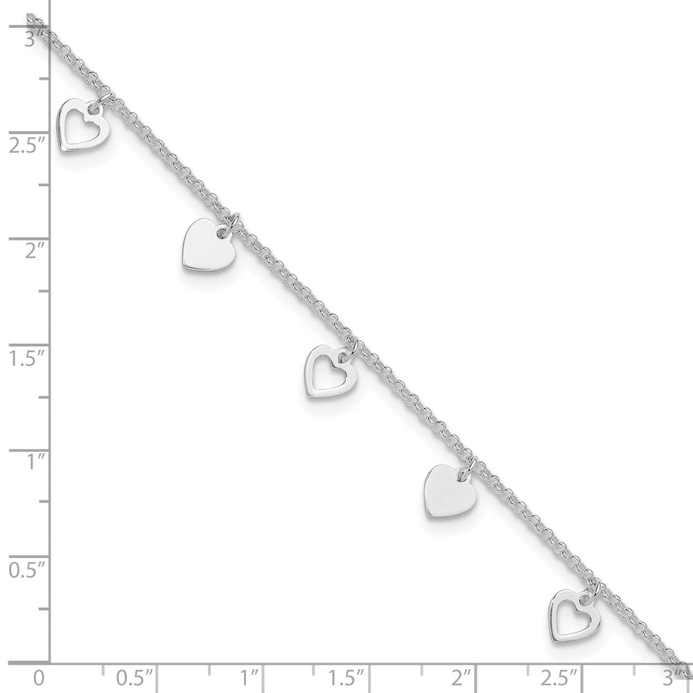 Sterling Silver 9 inch Polished Heart with 1in ext. Anklet 9 inches