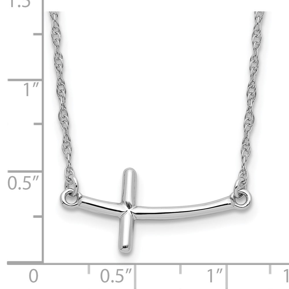Sterling Silver Rhodium-plated Large Sideways Curved Cross Necklace 18 Inches