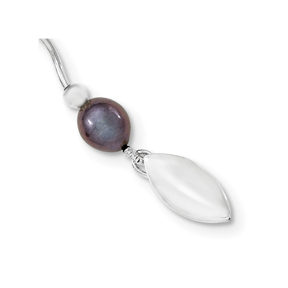 Sterling Silver Rhodium-plated 6-7mm Black Rice Freshwater Cultured Pearl 16-Station 18 inch Necklace 18 Inches