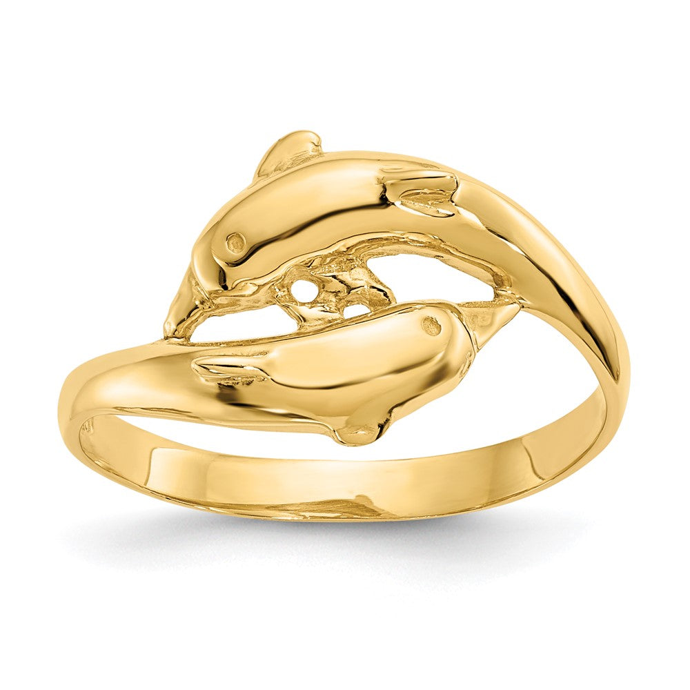 14K Double Dolphins Ring Size 6.5