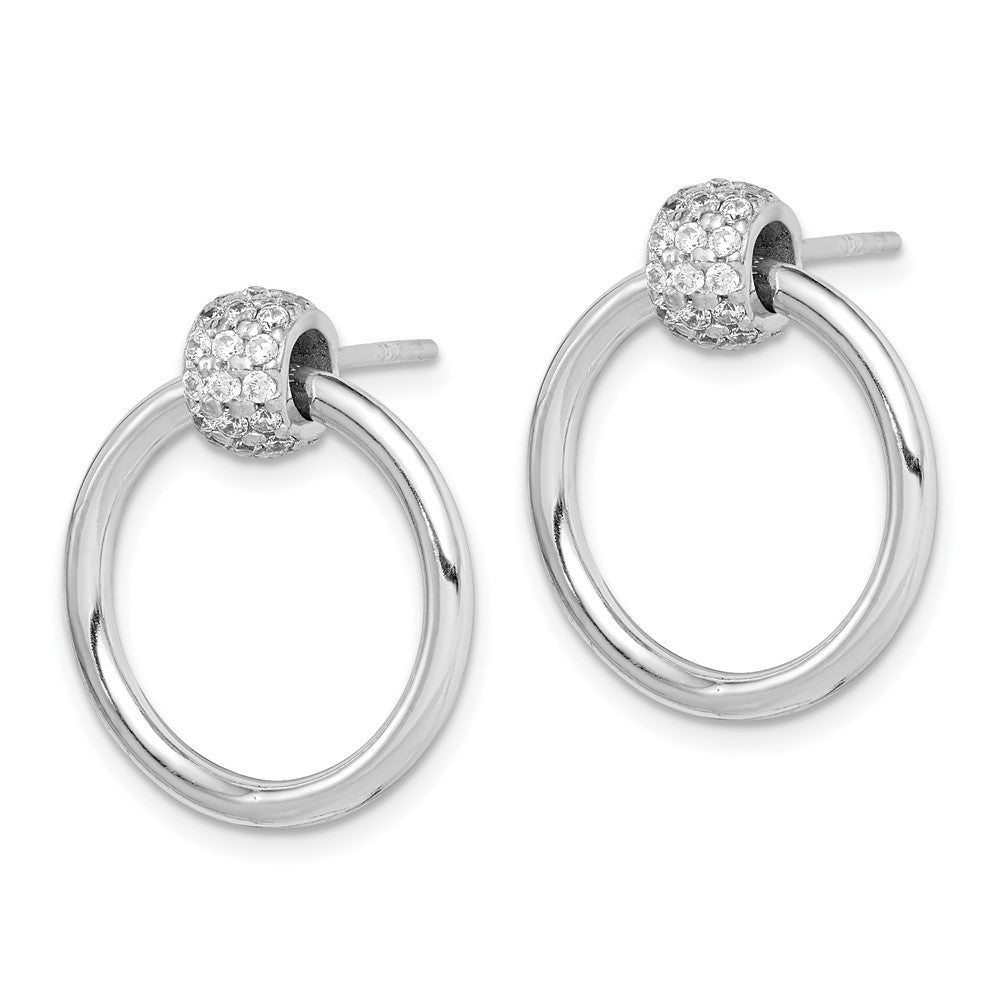 Sterling Silver Rhodium-plated Polished CZ Large Post Dangle Earrings