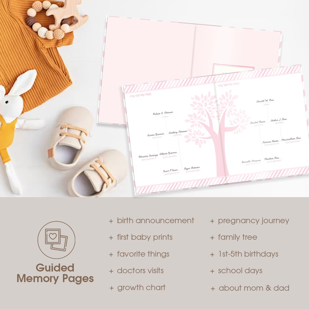 Pearhead Chevron Baby Book and Clean Touch Ink Pad, Pink