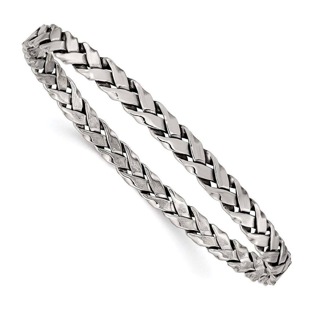 Sterling Silver Antiqued 5.25mm Slip-on Bangle 8 inches