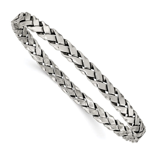 Sterling Silver Antiqued 5.25mm Slip-on Bangle 8 inches
