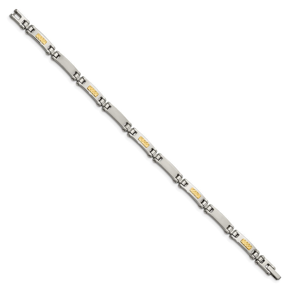 Stainless Steel with 14k Accent 8.25in Brushed & Polished Link Bracelet 8.25 inches