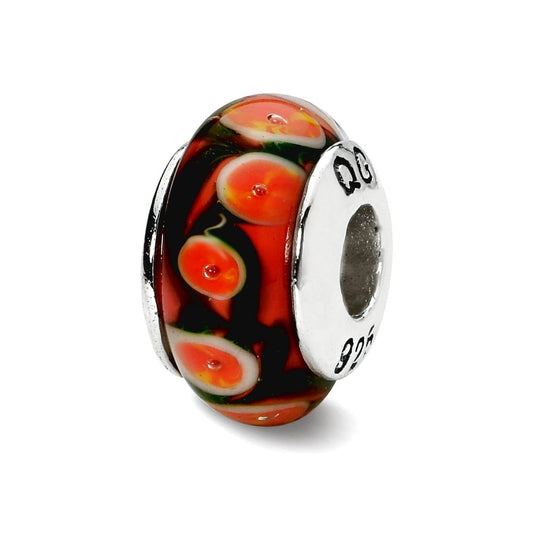 Sterling Silver Reflections Red/Orange Hand-blown Glass Bead