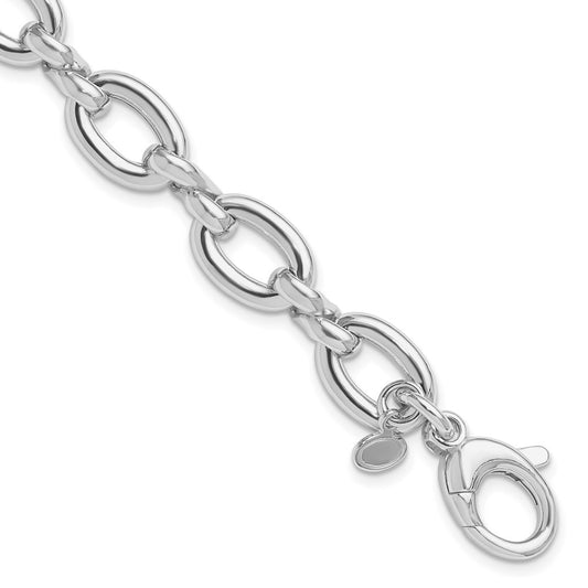 Sterling Silver RH-plt Polished Fancy Link w/.25in ext. Bracelet 7.75  inches