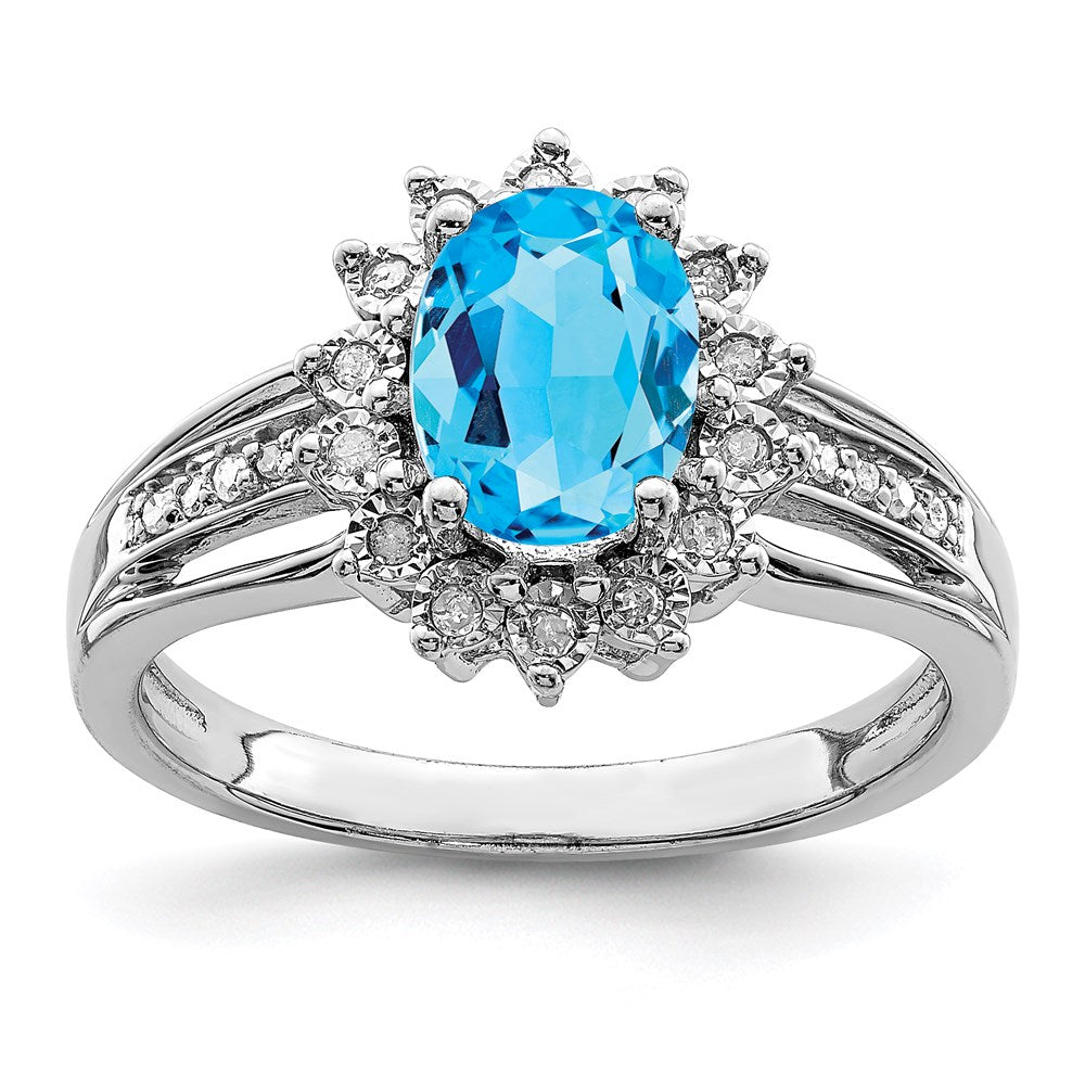 Sterling Silver Rhodium Diam. & Blue Topaz Ring