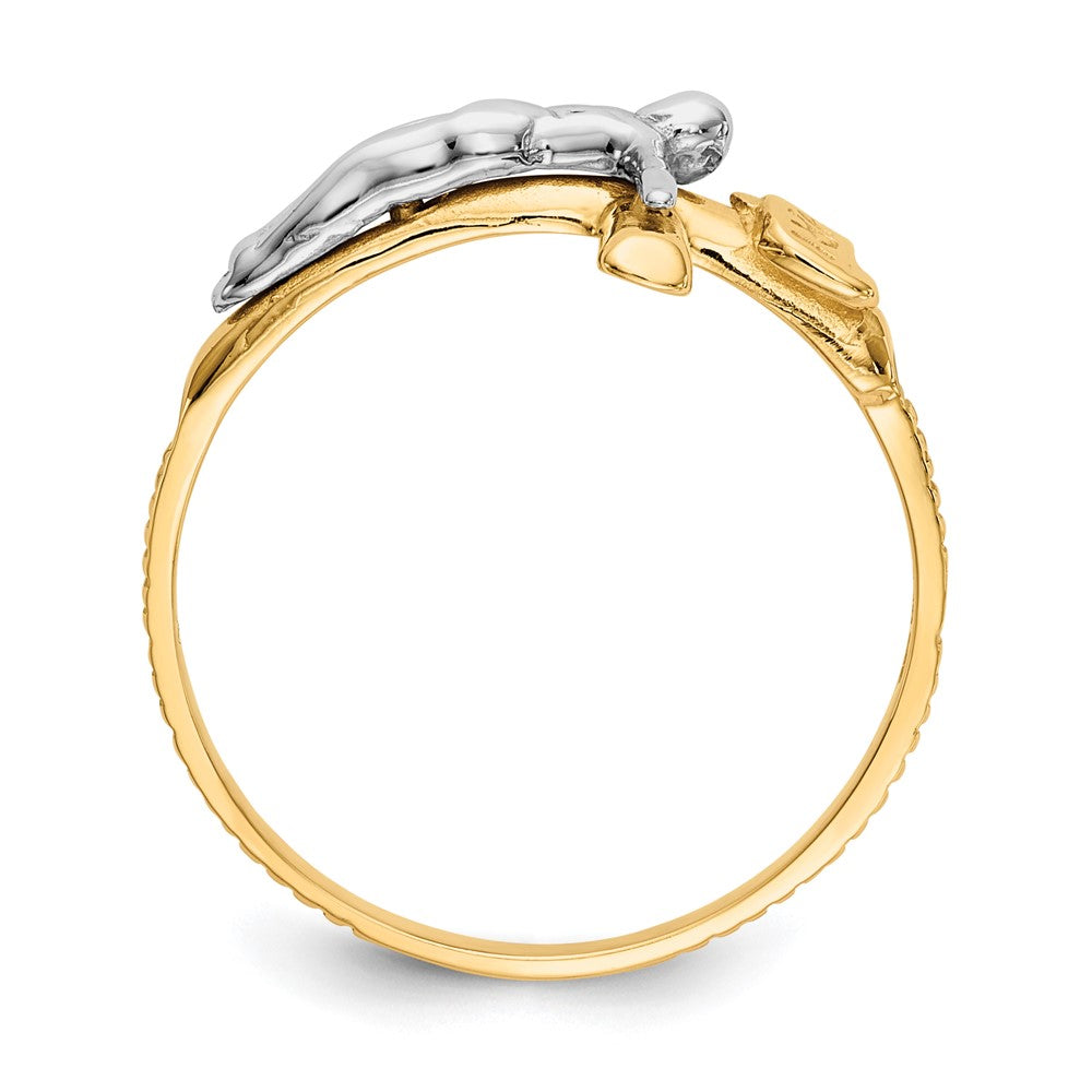 14k Two-tone Polished INRI Crucifix Ring Size 6.75