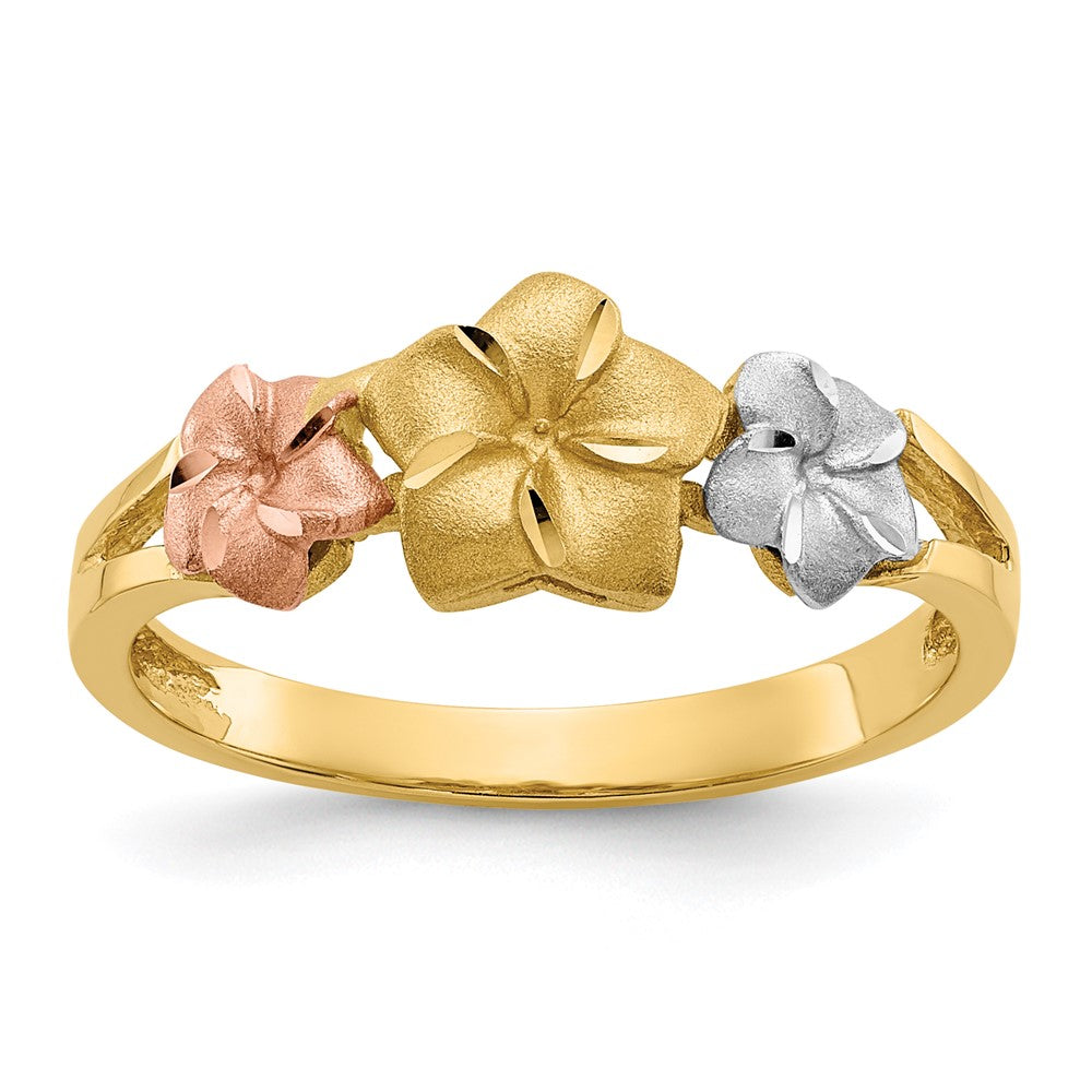 14k Tri-color Plumeria Ring Size 6.75