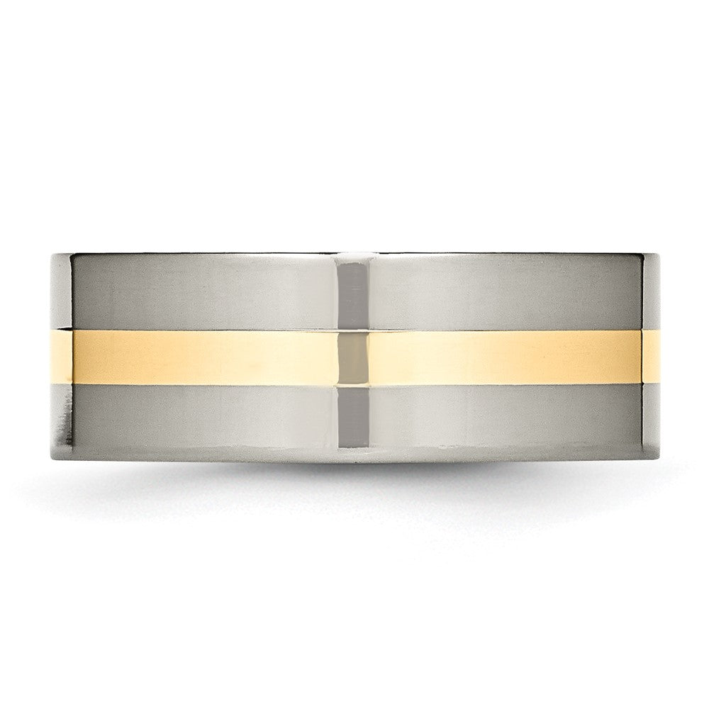 Titanium Polished w/14k Yellow Inlay 8mm Flat Band Size - 9.5