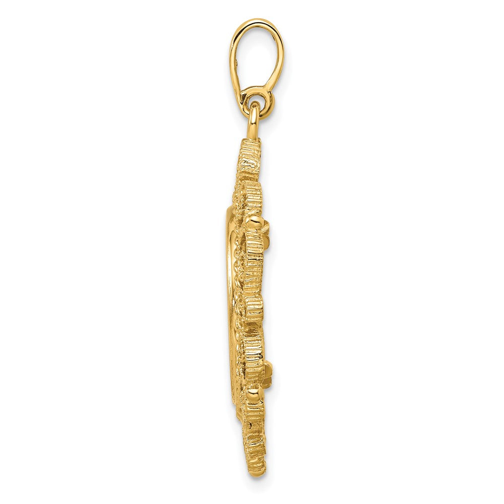 Wideband Distinguished Coin Jewelry 14k Polished and Textured Victorian 16.0mm Prong Coin Bezel Pendant