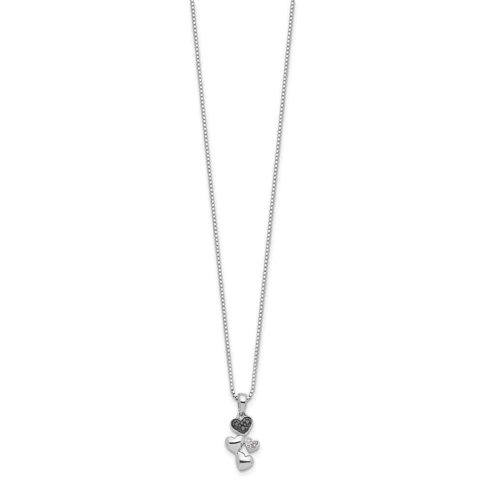 White Night Sterling Silver Rhodium-plated White and Black Diamond Heart 18 Inch Necklace with 2 Inch Extender 18 Inches
