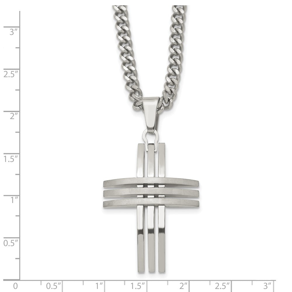 Stainless Steel Brushed and Polished Cross 24in Necklace