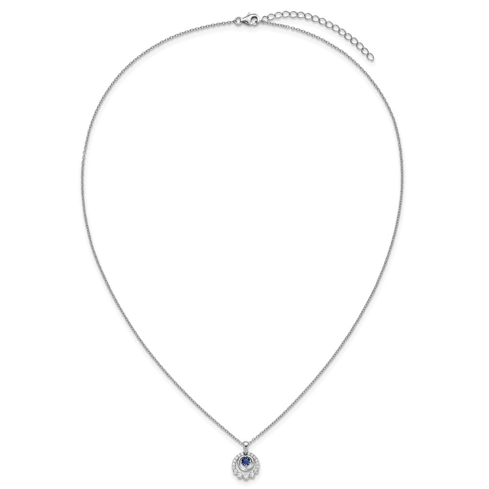 Cheryl M Sterling Silver Rhodium-plated Polished Blue Glass and CZ Circles with 2 Inch Extension Necklace 18 Inches
