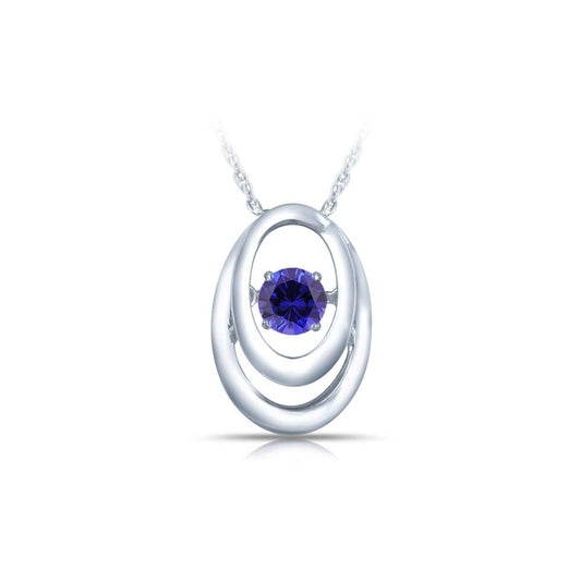 SS Pendant with blue synthetic sapp 1=1/3 ctw W/chain
