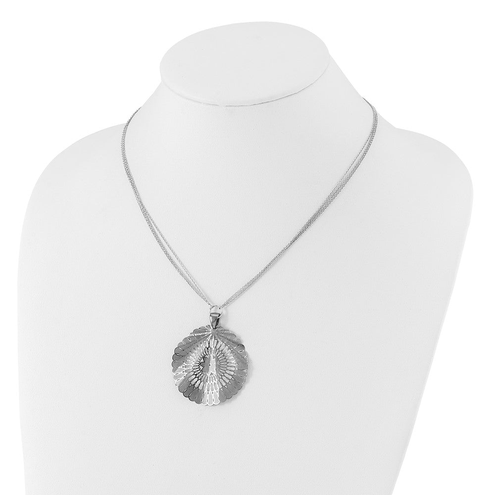 Sterling Silver Ruthenium-plated Fancy Floral Circle Necklace
