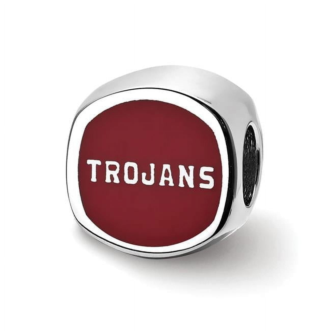 Sterling Silver Rhodium Plated U. of Southern Cal. Enamel Cushion Bead