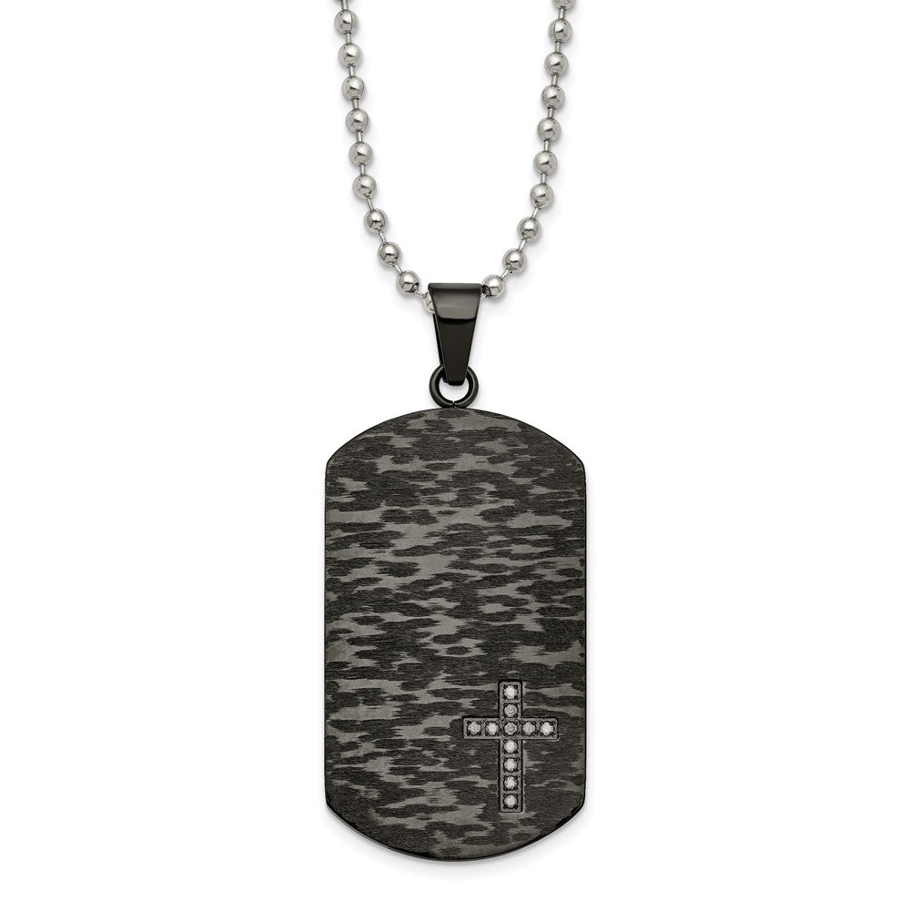 Stainless Steel Polished/Brushed IP-plated 1/10ct.tw Dia Dog Tag Necklace