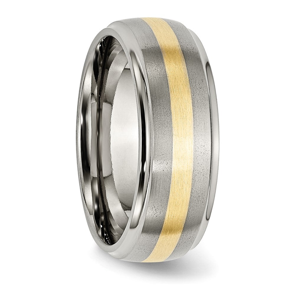 Titanium Brushed Center w/14k Yellow Inlay 8mm Ridged Edge Band Size - 8