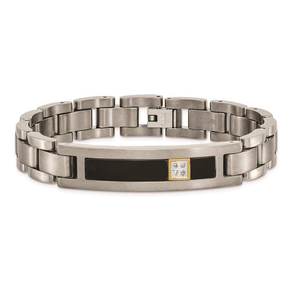 Titanium/14K Polished/Brushed w/Black Onyx .05ct. dia 8in Bracelet 8.75 inches