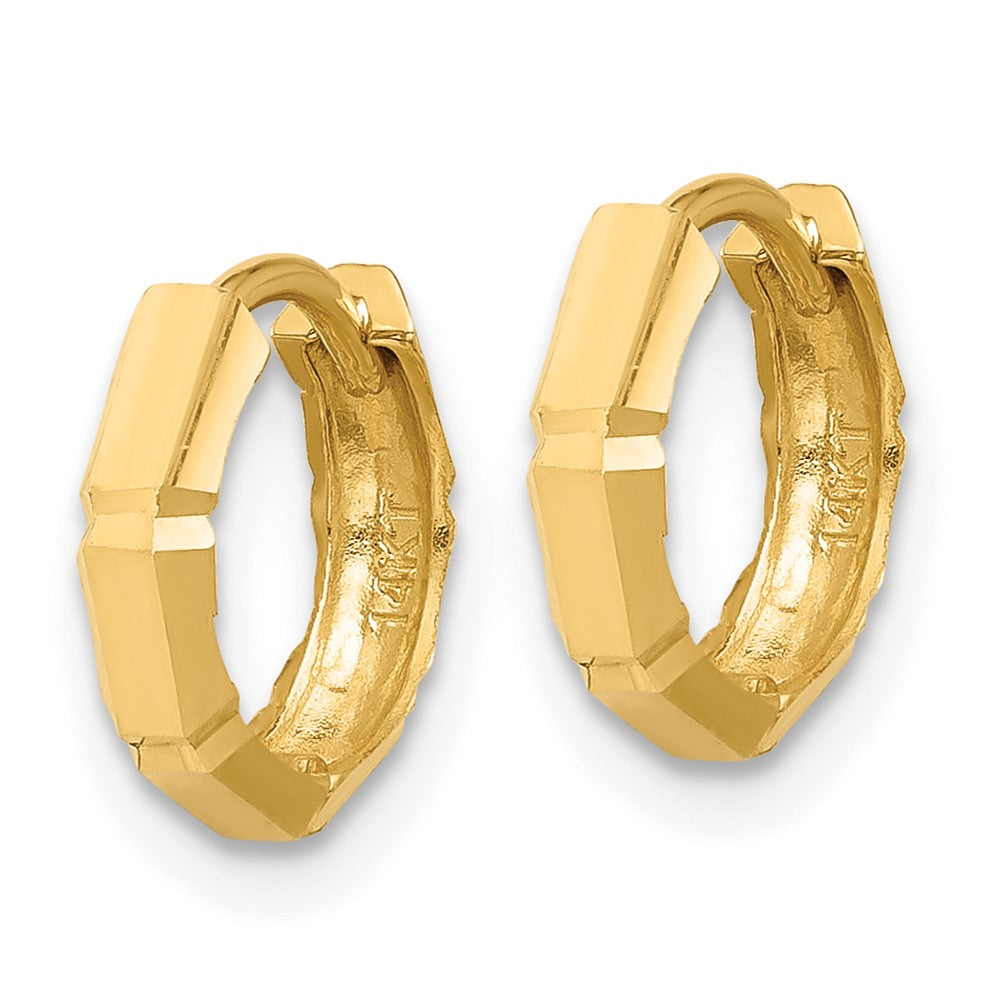 14K Polished and Diamond-cut Huggie Hoop Earrings
