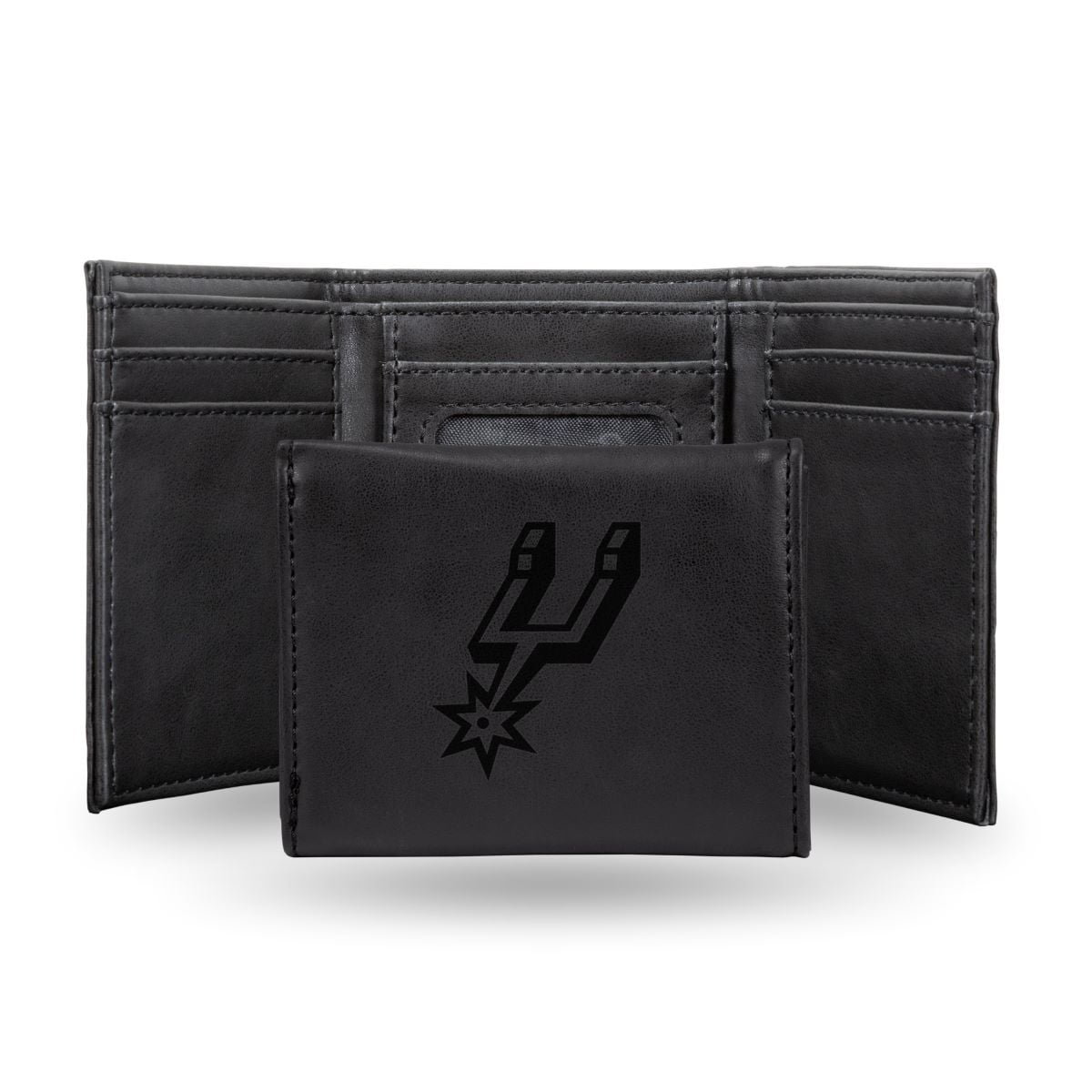 San Antonio Spurs Black Laser Engraved Tri-Fold Wallet - Men's Accessory