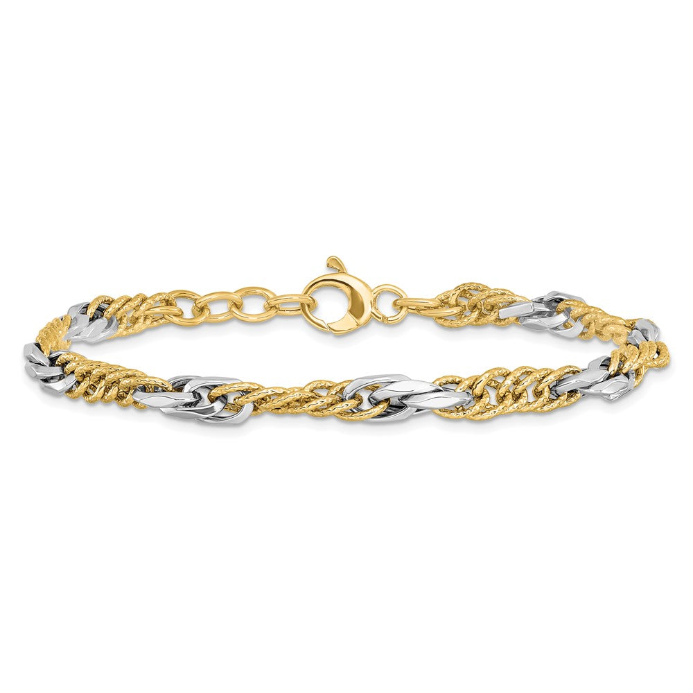 14k Two-tone Polished D/C Link w/ .5in ext. Bracelet 7.5  inches
