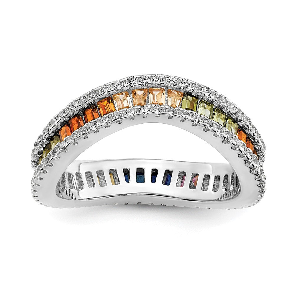 Prizma Sterling Silver Rhodium-plated White and Colorful Channel-Set CZ Ring