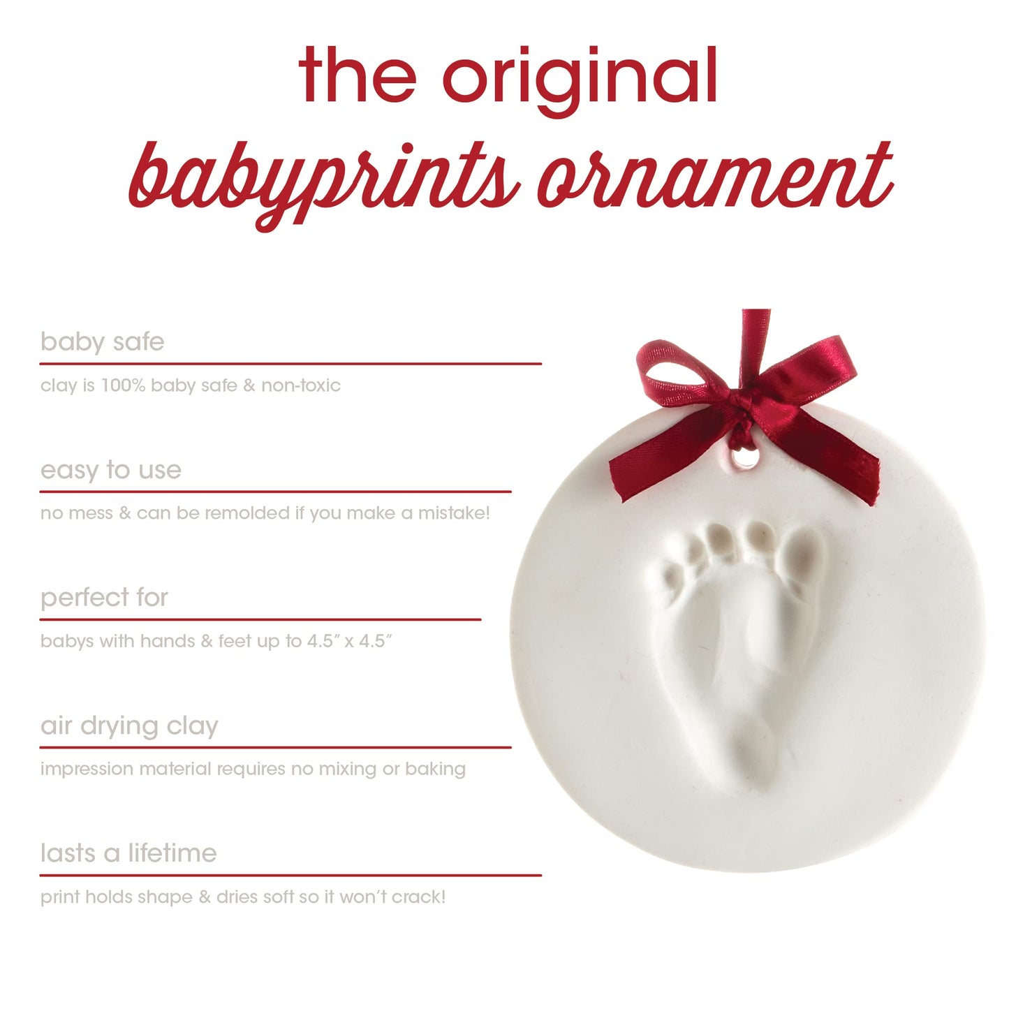 Pearhead White Clay Babyprints Round Holiday Decorative Accent Ornament, 5"