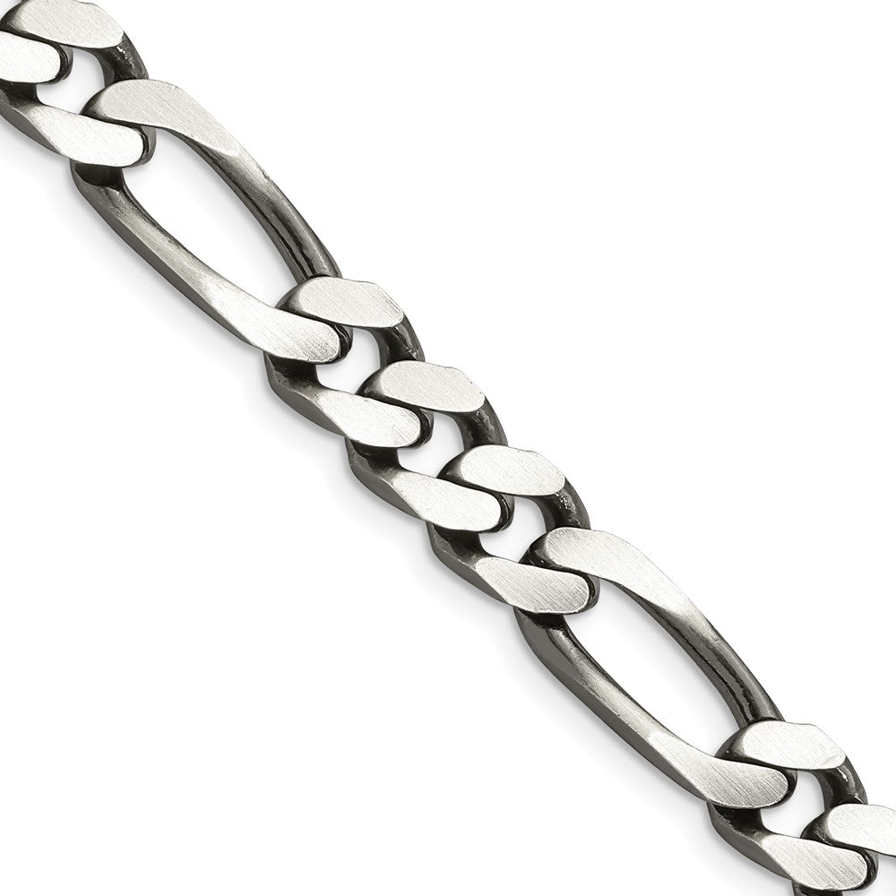 Sterling Silver Antiqued 9mm Figaro Chain 24 Inches