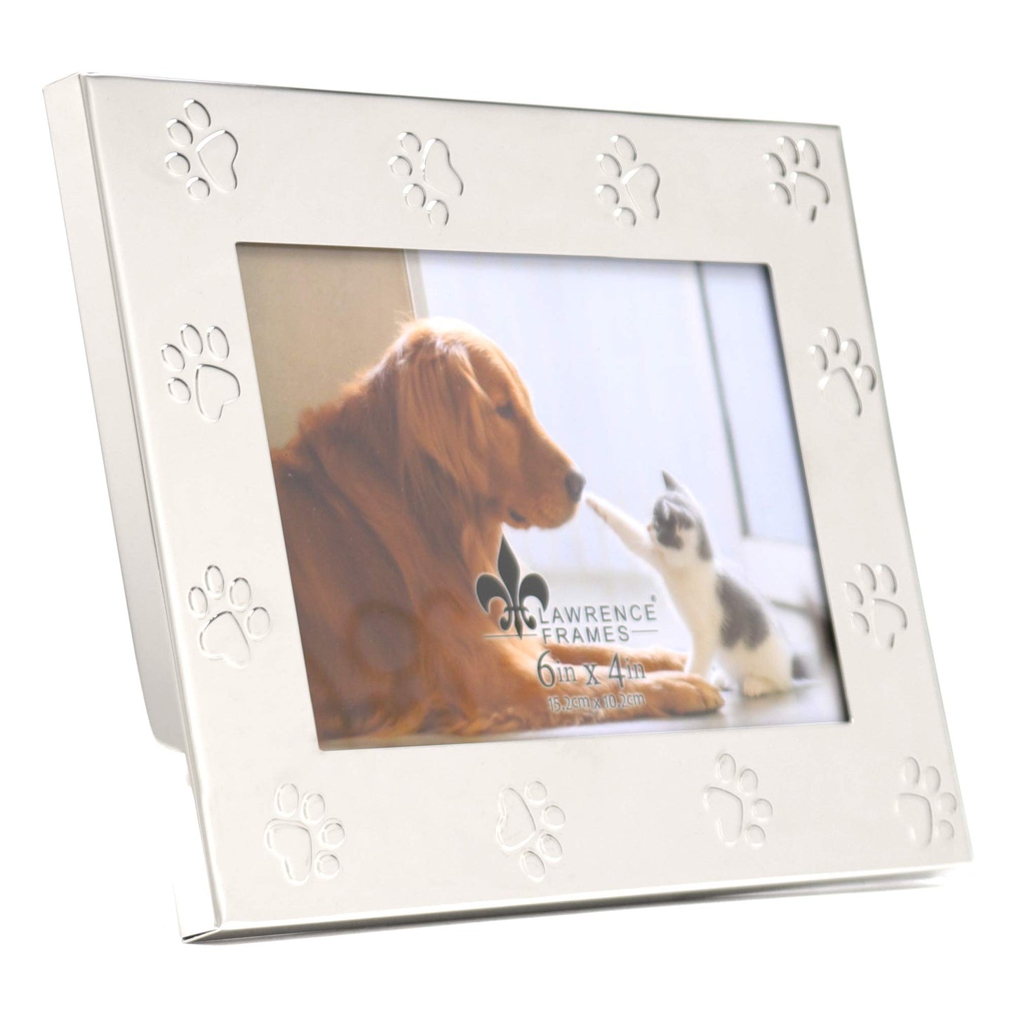 4x6 Silver Metal Dog or Cat Picture Frame - Paw Print Pet Design