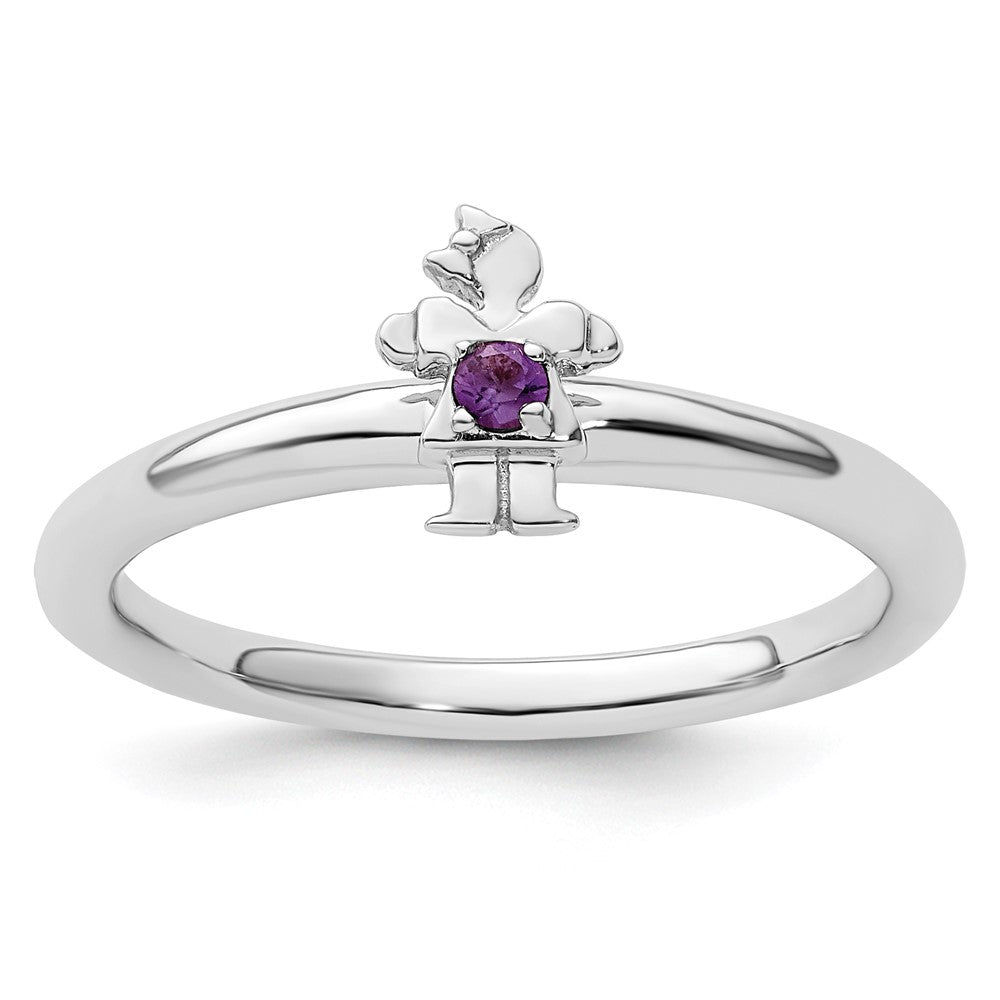 Sterling Silver Stackable Expressions Rhodium Amethyst Girl Ring