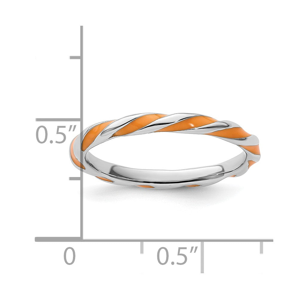 Sterling Silver Stackable Expressions Twisted Orange Enameled Ring Size -6