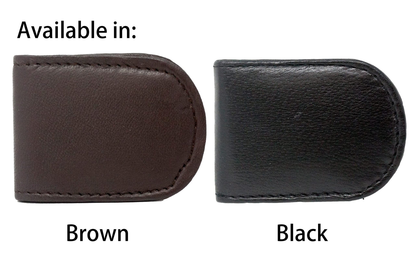 Set of 2 - Made in India Genuine Cowhide Slim Leather Magnetic Money Clip (Brown)