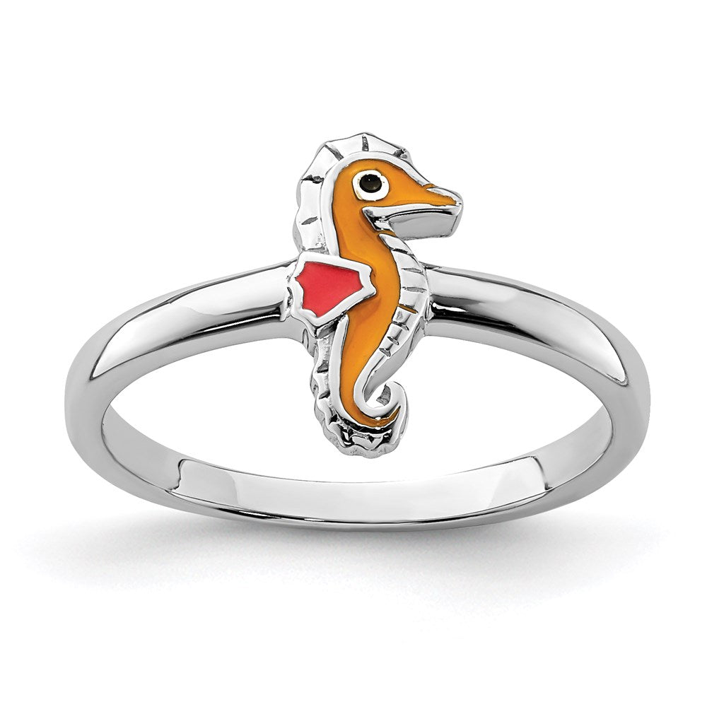 Sterling Silver Rhodium-plated Childs Enameled Seahorse Ring