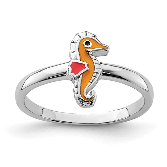 Sterling Silver Rhodium-plated Childs Enameled Seahorse Ring