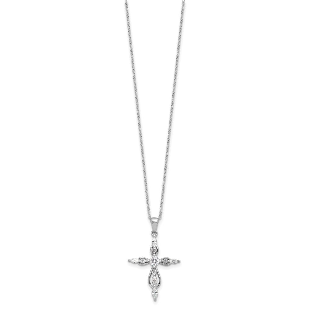 Cheryl M Sterling Silver Rhodium-plated Brilliant-cut and Marquise-cut CZ Cross 18 Inch Necklace with 2 Inch Extender