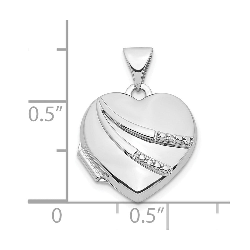 14k White Gold .01ct Diamond 15mm Heart Locket