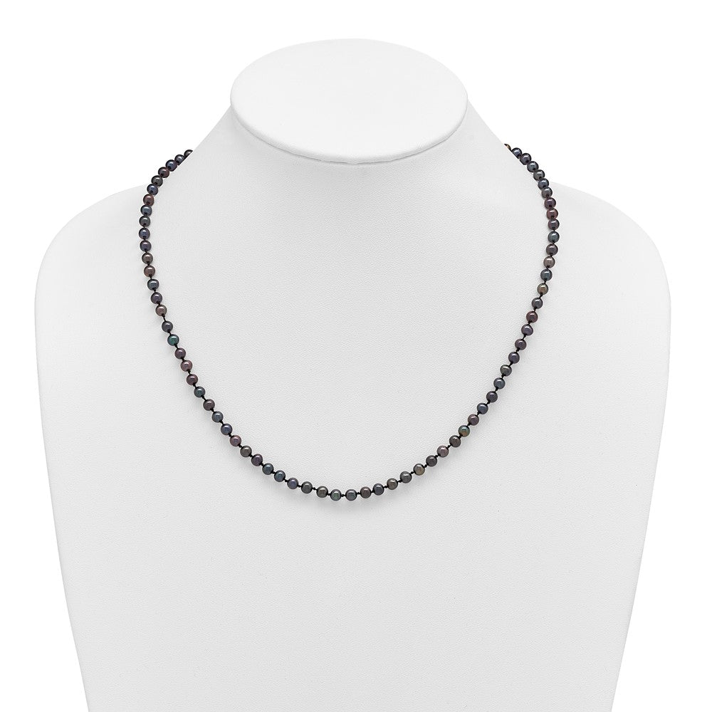 Sterling Silver Rhodium-plated 4-5mm Black Near-Round Freshwater Cultured Pearl 18 inch Necklace 18 Inches