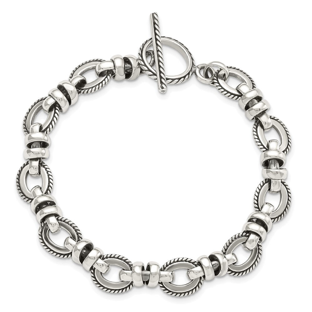 Sterling Silver Antiqued Fancy Link Bracelet 7.5 inches
