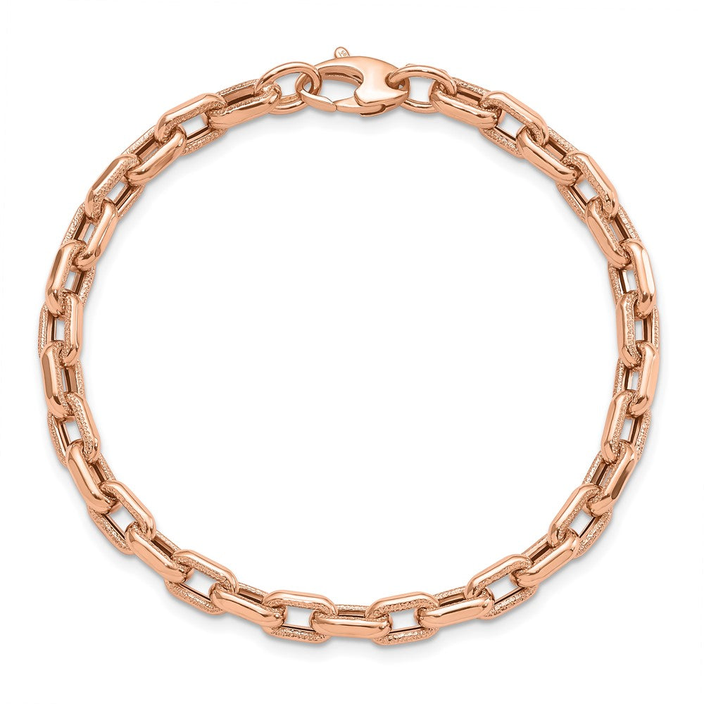 14K Rose Gold Polished and Textured Fancy Link Bracelet 7.5  inches