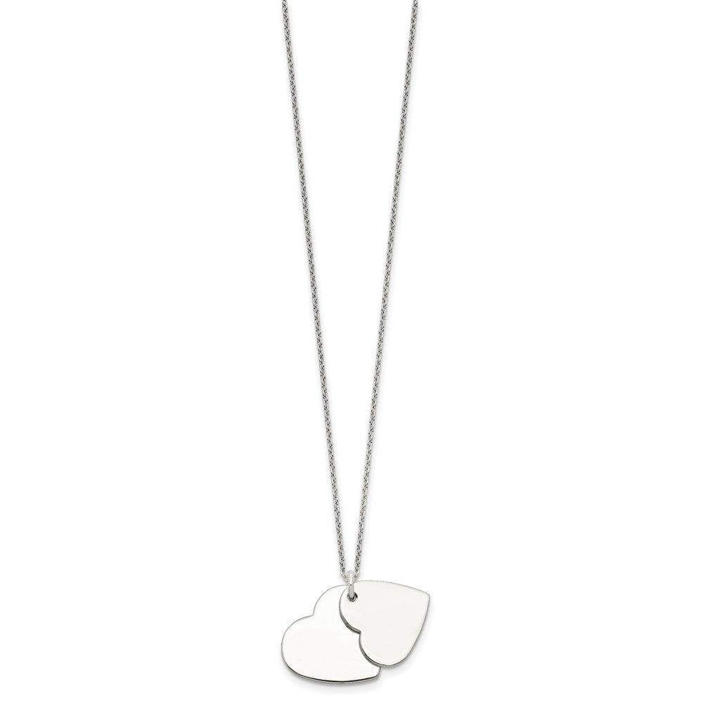 Sterling Silver Polished Double Heart Necklace 18 Inches
