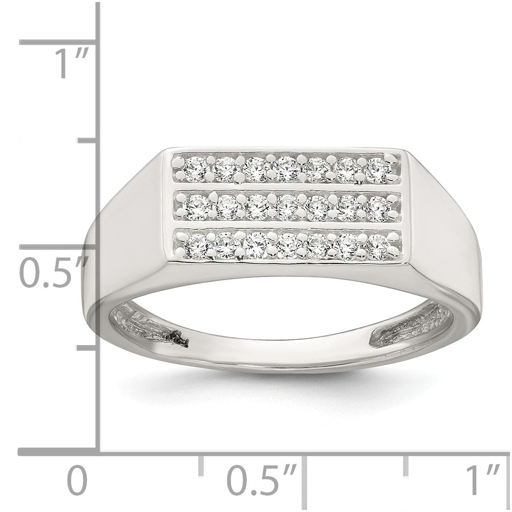 Sterling Silver Polished White CZ Rectangular Size 9 Mens Ring