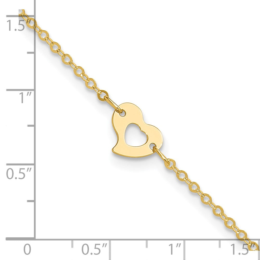 14k Polished Heart 9in Plus 1in ext Anklet 10 inches