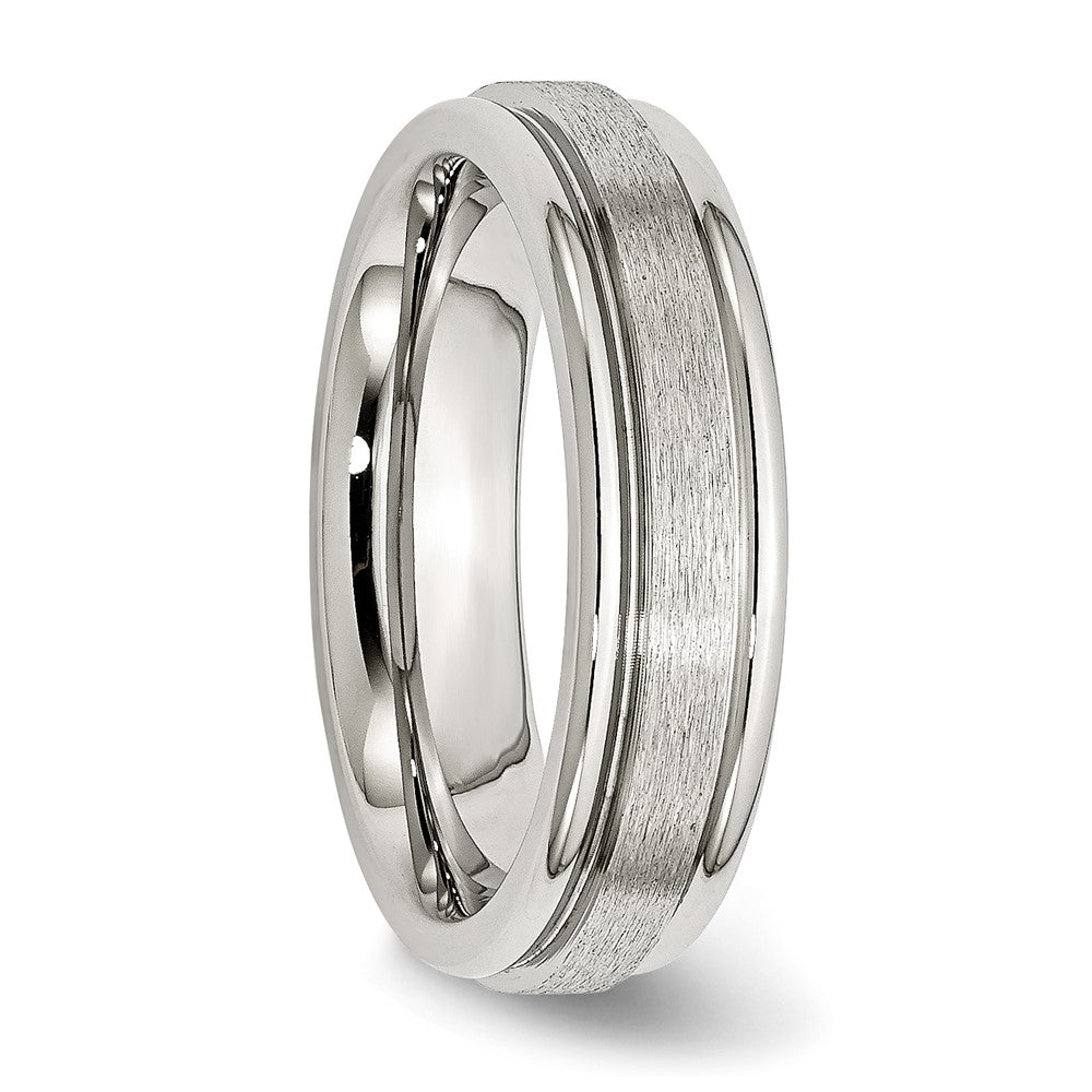 Stainless Steel Polished w/Satin Center 6mm Grooved Edge Band Size - 11
