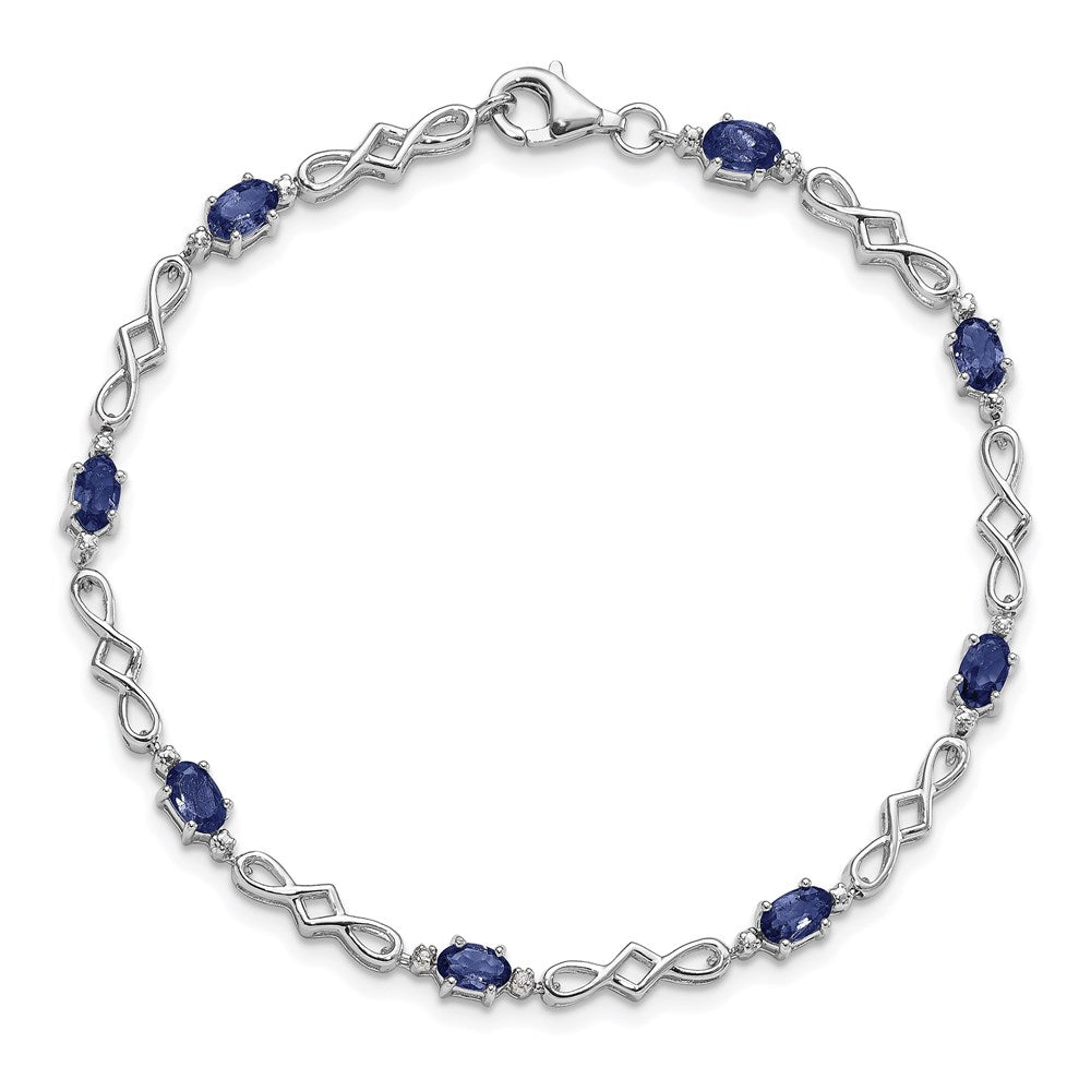 Sterling Silver Rhodium-plated Sapphire and Diamond Bracelet 7 inches