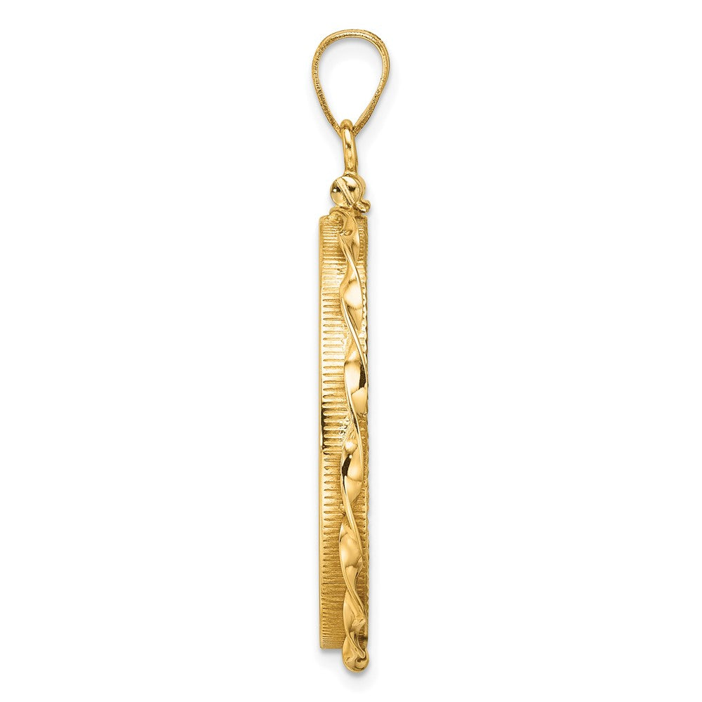 Wideband Distinguished Coin Jewelry 14k Polished Hand Twisted Ribbon and Diamond-cut 27.0mm x 2.35mm Screw Top Coin Bezel Pendant
